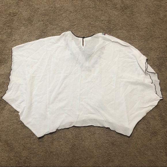 Bisou Bisou Michele Bohbot Embroidered Tassel Poncho Cover-up Top Cotton Size S - Picture 7 of 7